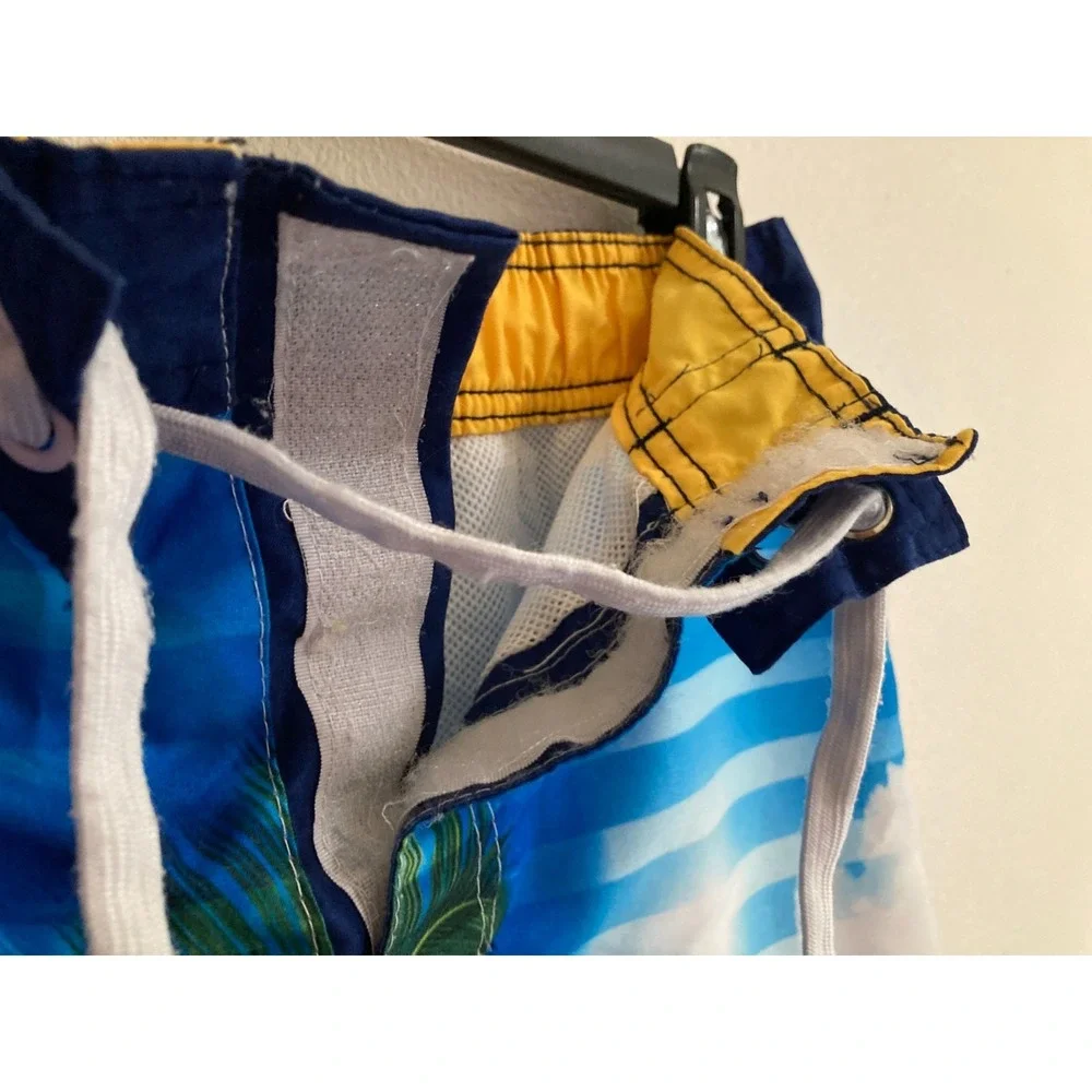 Corona Extra Swim Trunks‎ Shorts Men Size S Small Beer Palm Tree Striped Blue